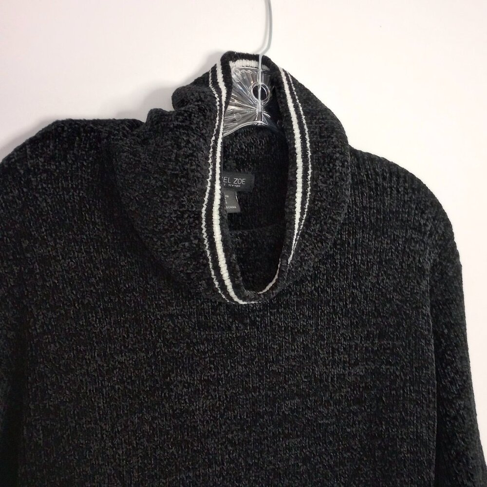 Rachel Zoe Black with White Trim Chenille Turtleneck Cowl Sweater - Picture 3 of 8